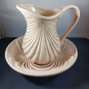 MCM Vintage Ceramic Pitcher and Wash Basin Set 7in Tall Rare